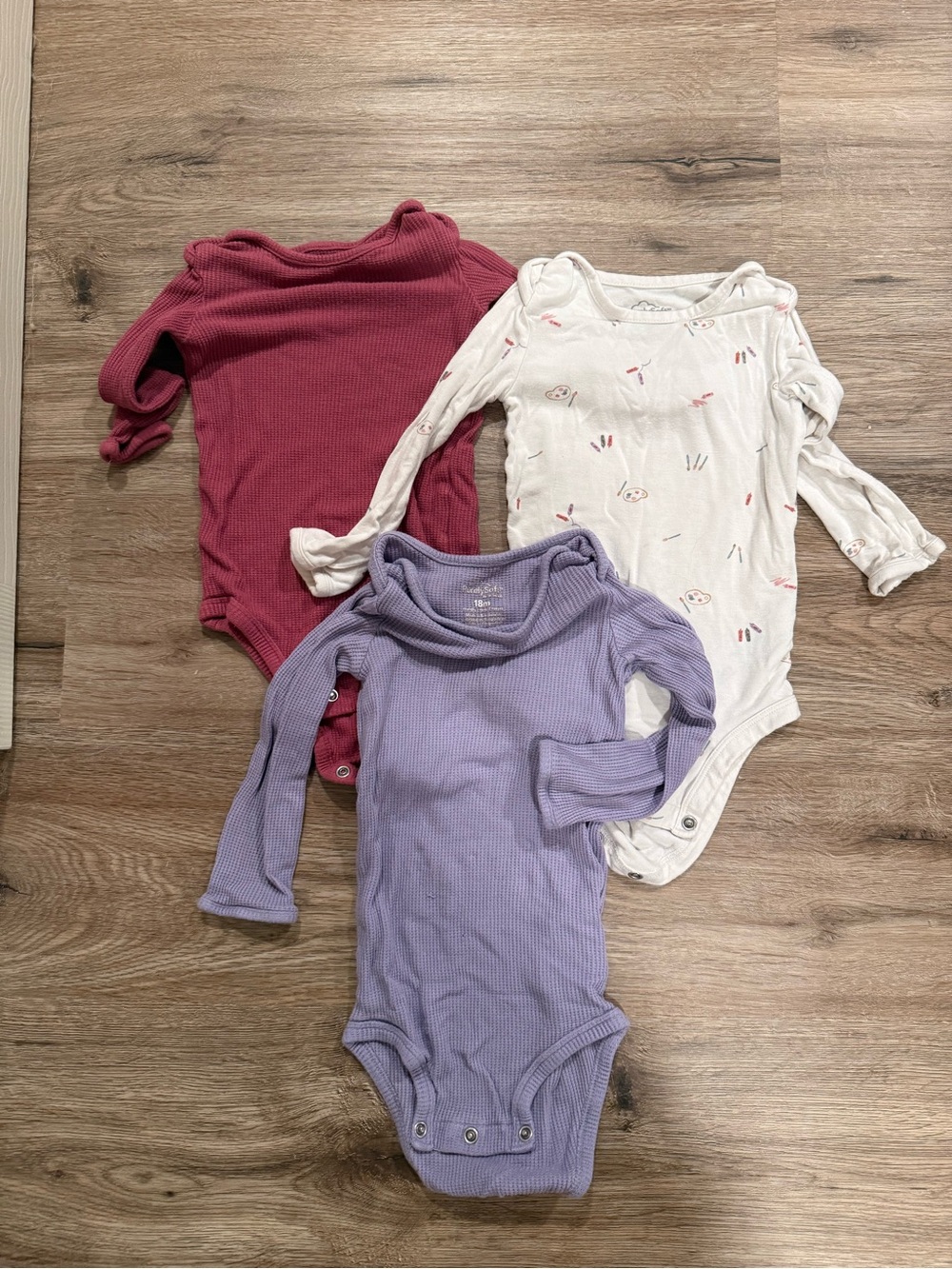Toddler Long-Sleeve Ribbed One-Piece Bodysuits - White Floral, Mauve, Dusty Rose